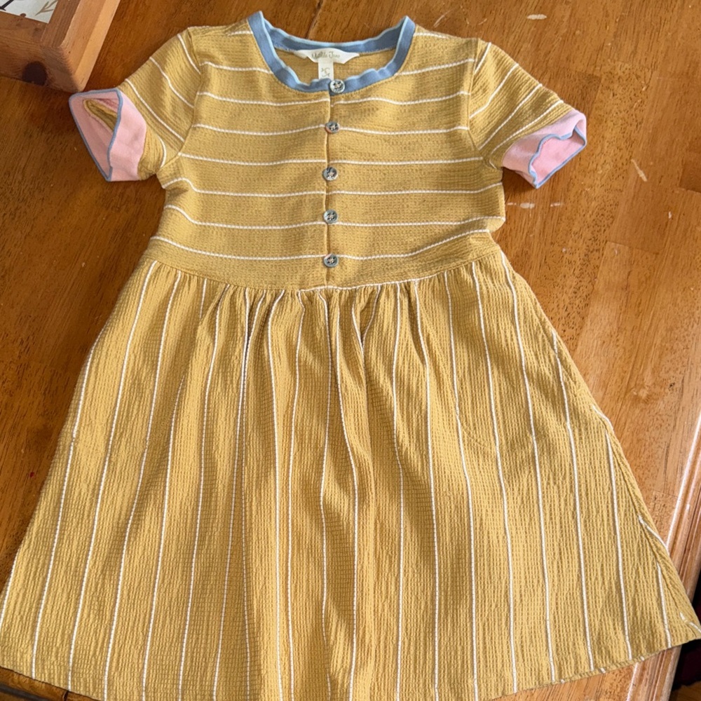 Yellow Striped Dress with Pink and Blue Details